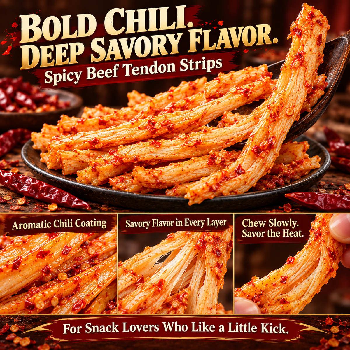 🌶️ Premium Chili-Spiced Beef Backstrap Strips - Bold Chili Heat 🔥 Springy, Satisfyingly Chewy & Packed with Rich-8CR5 Savory Flavor