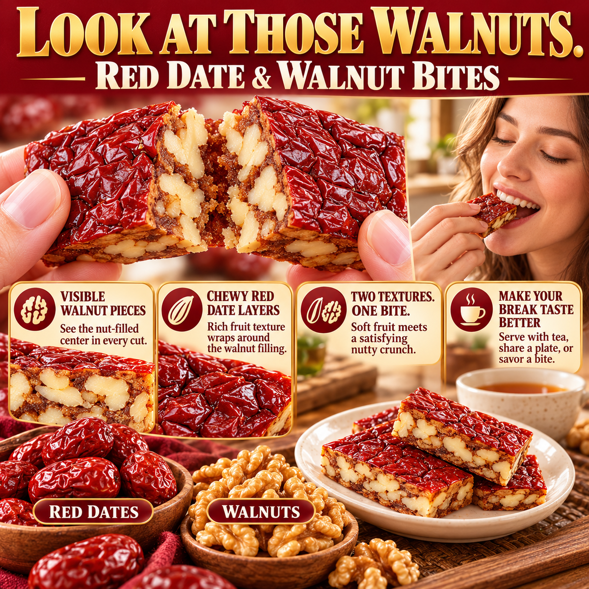 🌟 Seasonal Limited 🌟 California Jujube Walnut Bites 🔥 Natural Sweet Dried Fruit & Nut Snack-8RH7
