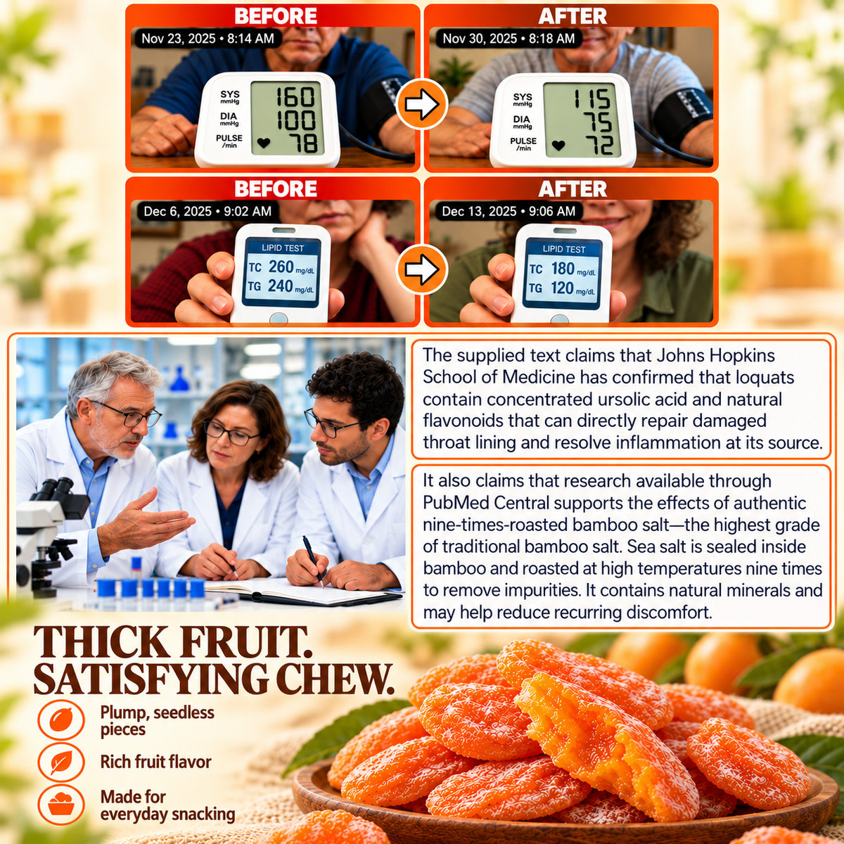 🩸⚠️ Watching Your Blood Sugar & Cholesterol? 🍊🌿 Bamboo Salt Dried Loquat – Rethink Your Daily Snack Choices! 🛒✨-8CR5