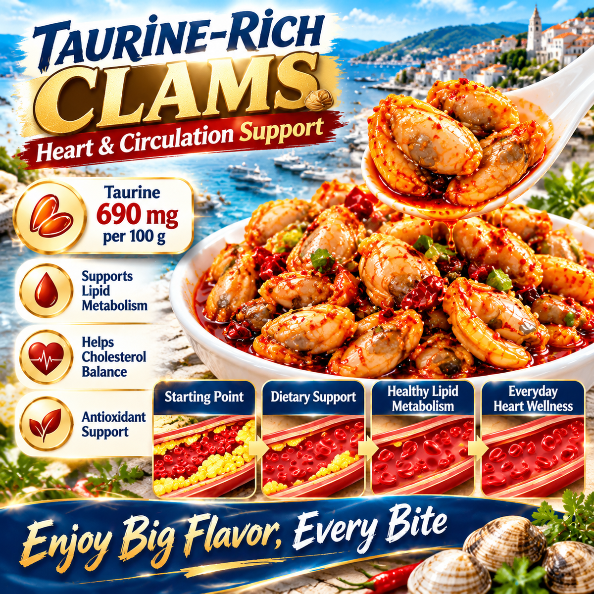 🔥 Spanish Galicia Premium Clam Meat 🌶️ Gourmet Spicy Seafood, Plump & Tender Bites with Rich Ocean Flavor-8RH7