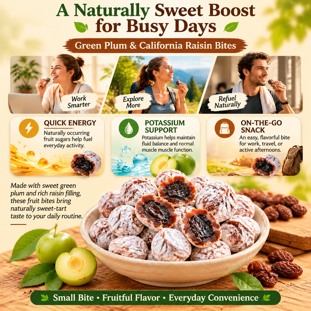 🍏 Sweet Green Plum & Raisin Bites – 💥 Sweet-Tart Crunch, a Juicy Raisin Explosion & Irresistibly Rich Fruit Flavor in Every Bite 🍇🔥