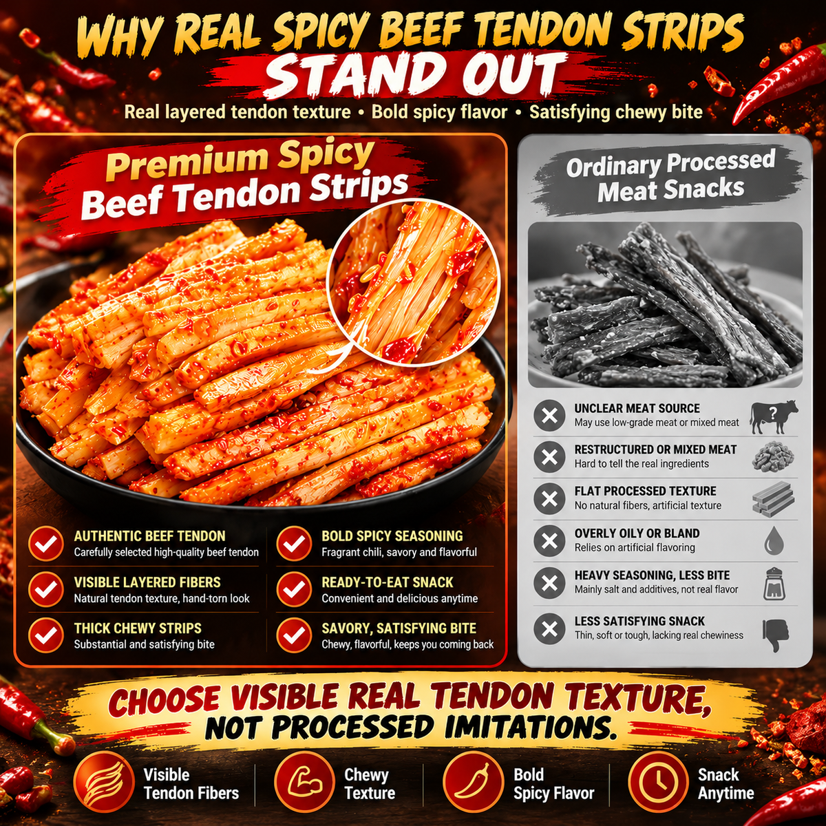 🌶️ Premium Chili-Spiced Beef Backstrap Strips - Bold Chili Heat 🔥 Springy, Satisfyingly Chewy & Packed with Rich-8CR5 Savory Flavor