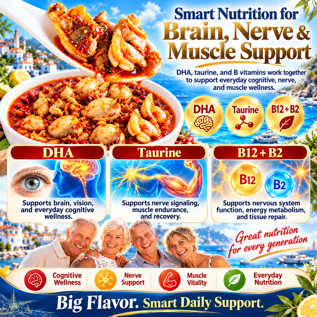 🔥 Spanish Galicia Premium Clam Meat 🌶️ Gourmet Spicy Seafood, Plump & Tender Bites with Rich Ocean Flavor-8RH7