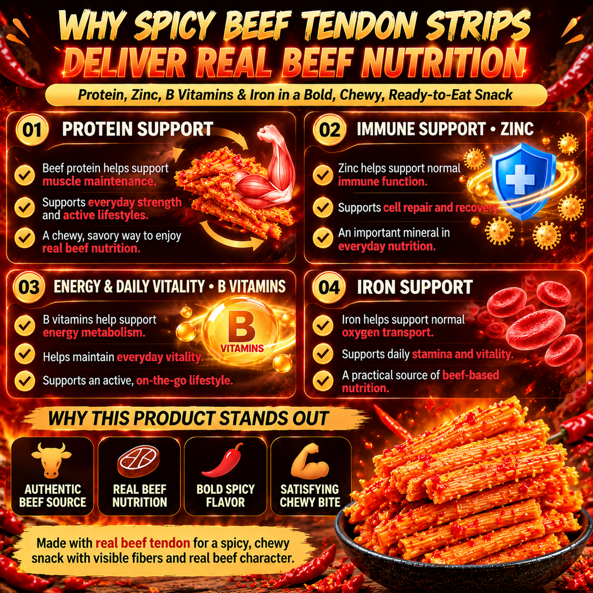 🌶️ Premium Chili-Spiced Beef Backstrap Strips - Bold Chili Heat 🔥 Springy, Satisfyingly Chewy & Packed with Rich-8CR5 Savory Flavor