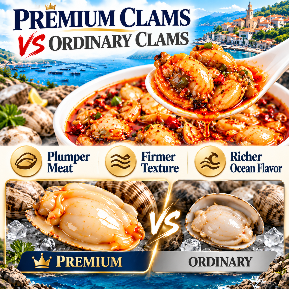 🔥 Spanish Galicia Premium Clam Meat 🌶️ Gourmet Spicy Seafood, Plump & Tender Bites with Rich Ocean Flavor-8RH7