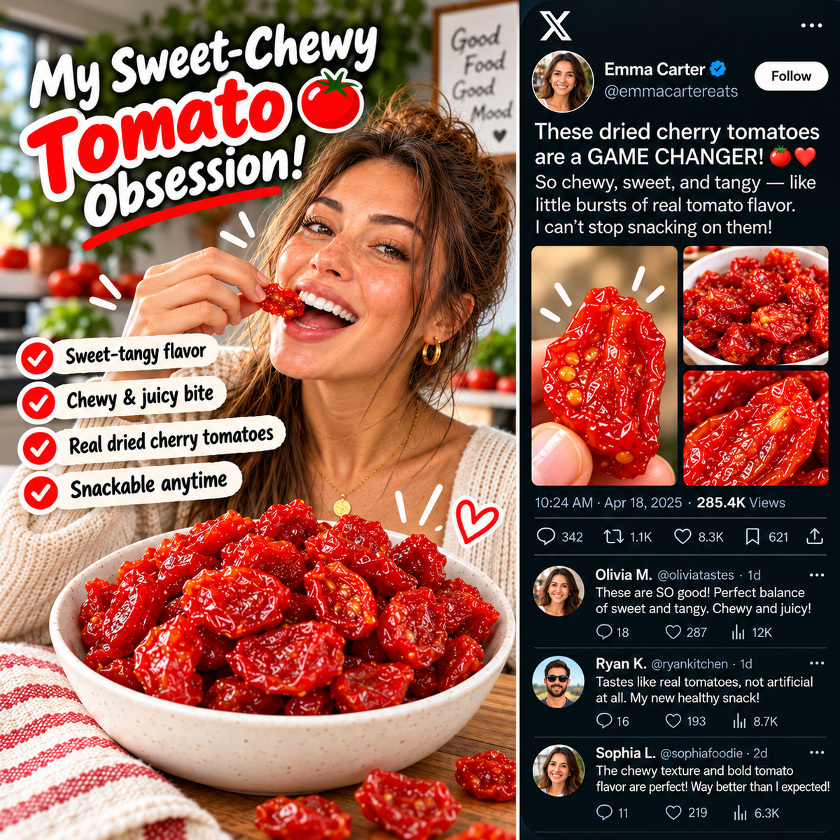 🍅 Gourmet Dried Cherry Tomatoes 🔥 Sweet & Tangy Flavor, Rich Concentrated Tomato Goodness-8RH7