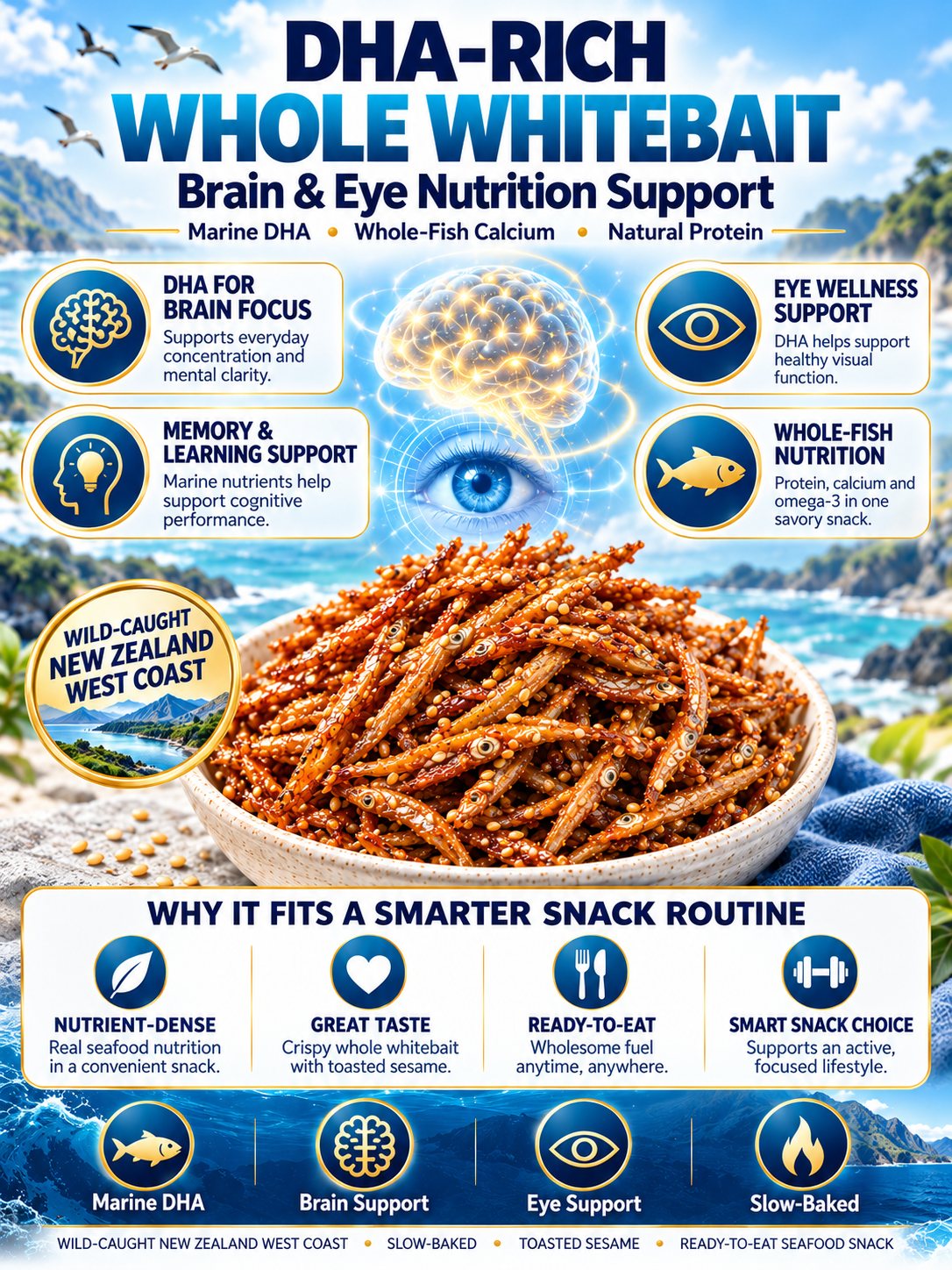 🔥 Limited Seasonal Catch | Spicy-Sweet Whole Whitebait Snacks – Wild-Caught New Zealand Fish, Slow-Baked, Crispy & Protein-Rich-8CR5